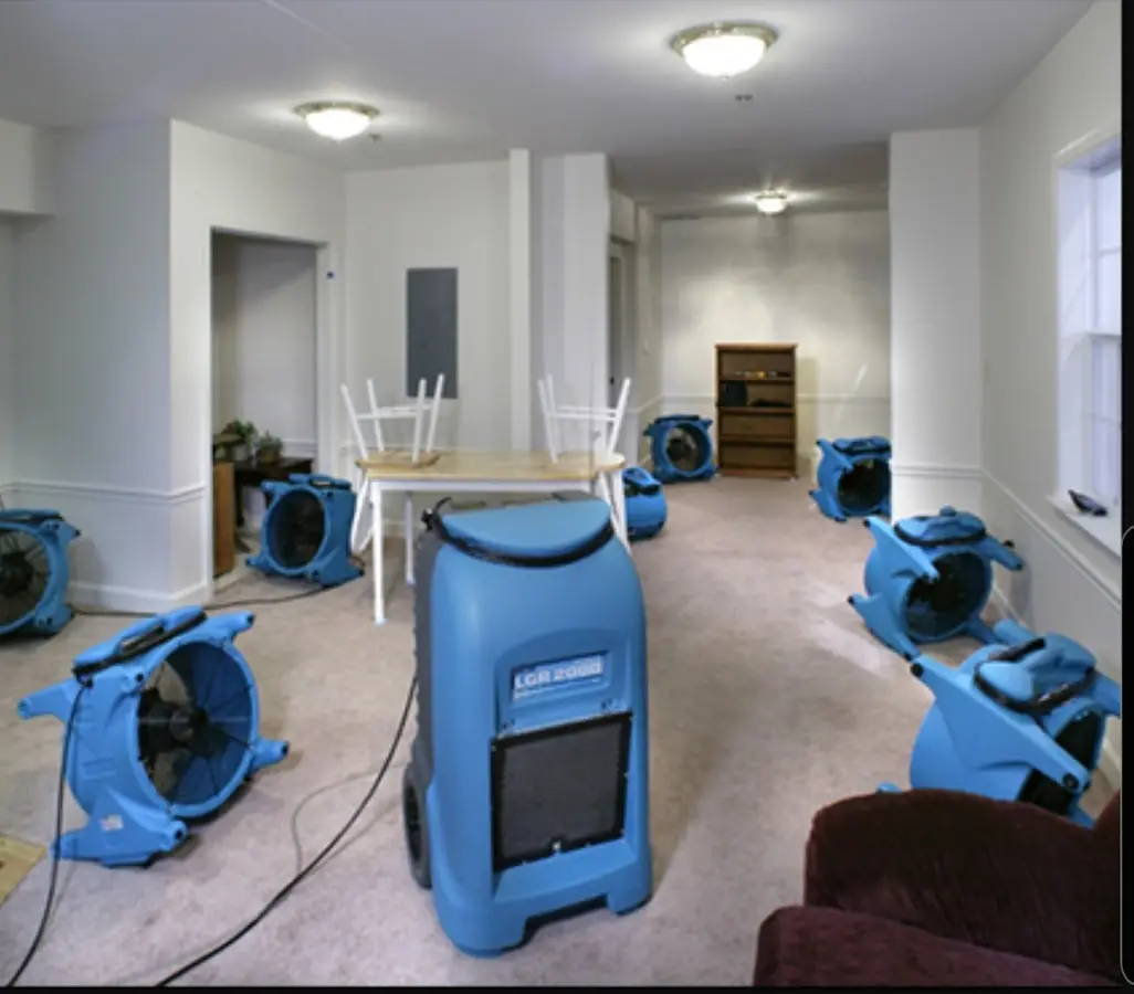 Air movers and dehumidifier setup for Water Damage Restoration in Liberty Lake